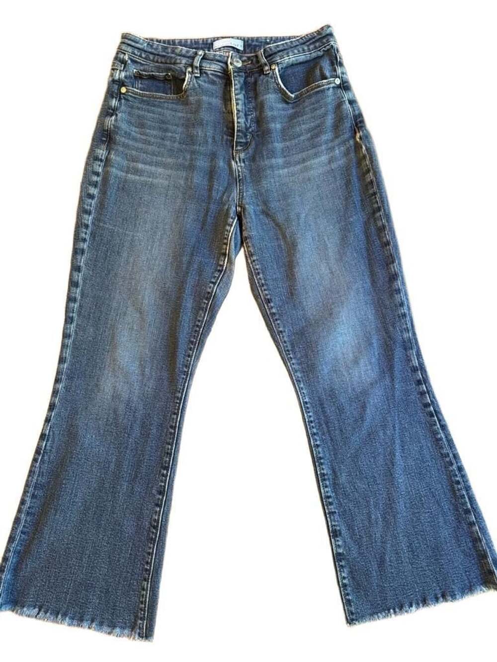 Made And Loved Loft Jeans Size 28 Raw Hem Flare Dark Wash Denim